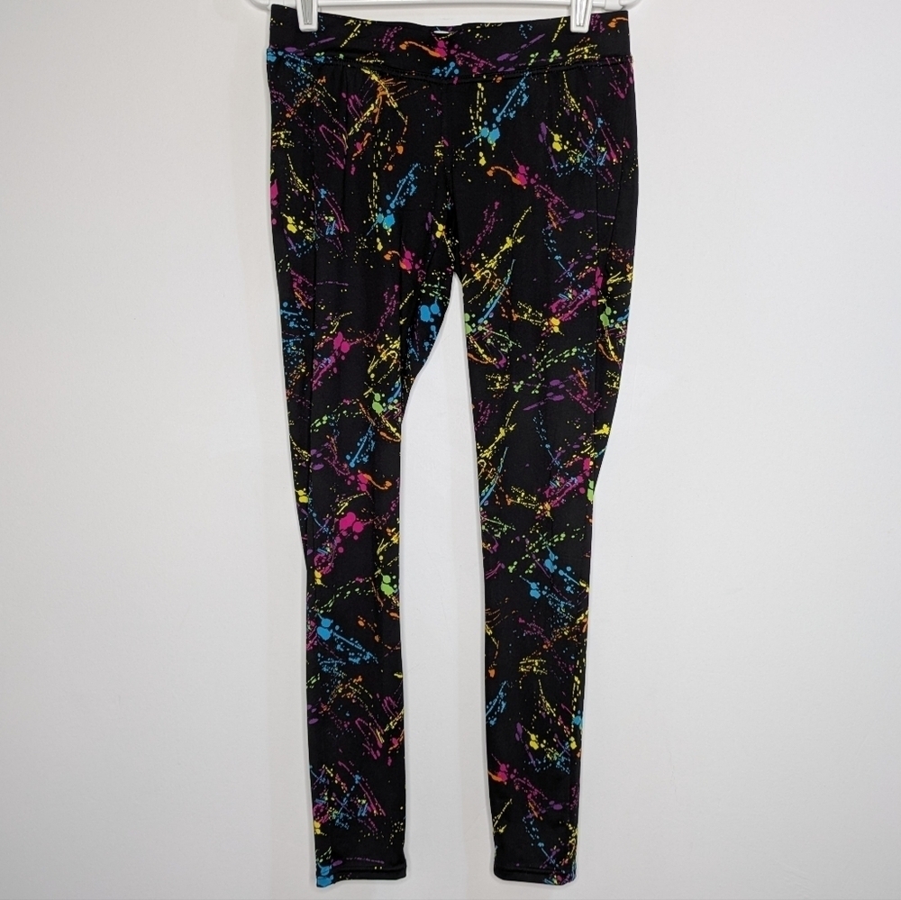 Tipsy Elves Black Colorful Splatter Paint Leggings S